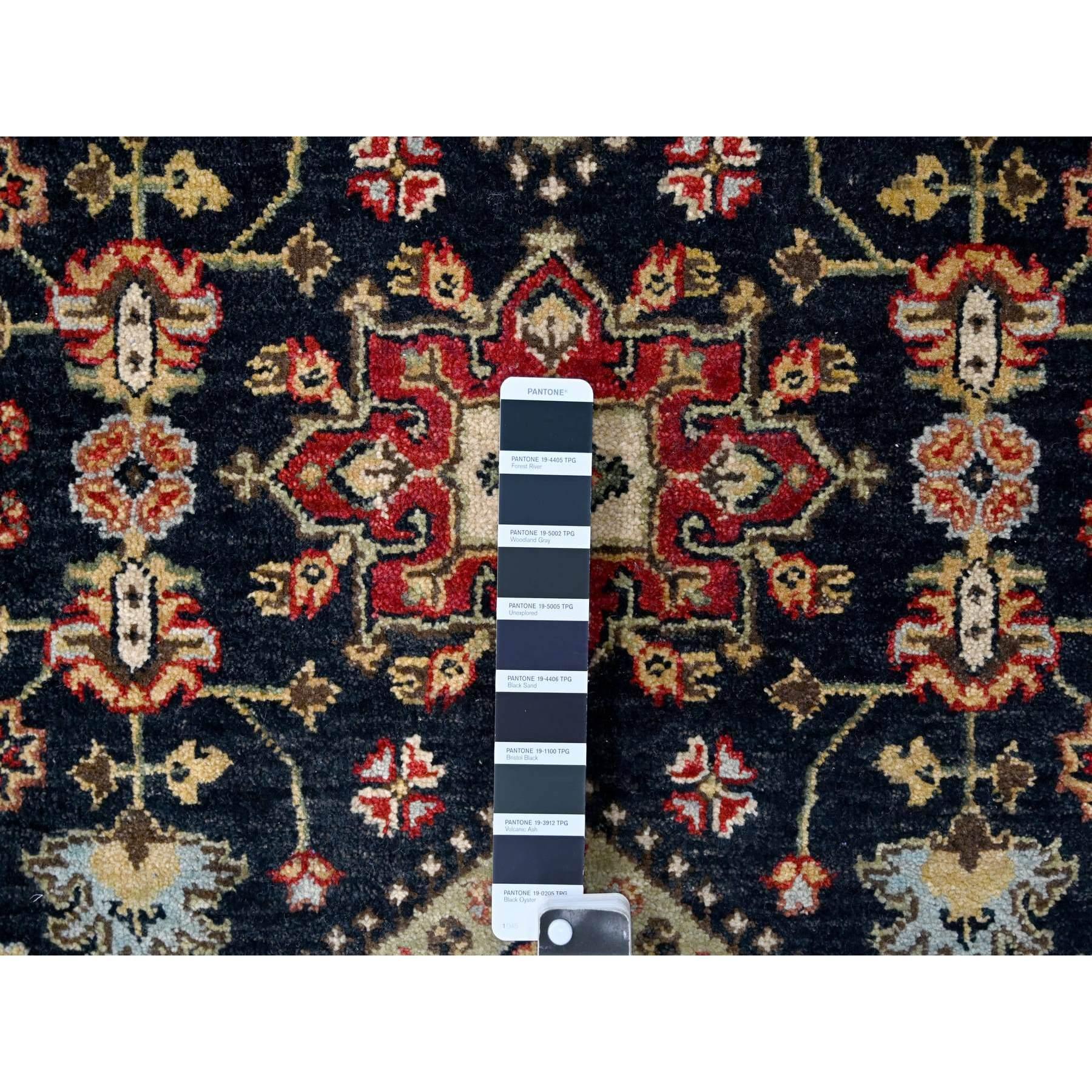 Indian 3'x5' Denim Black Karajeh Design Natural Wool Hand Knotted Rug For Sale
