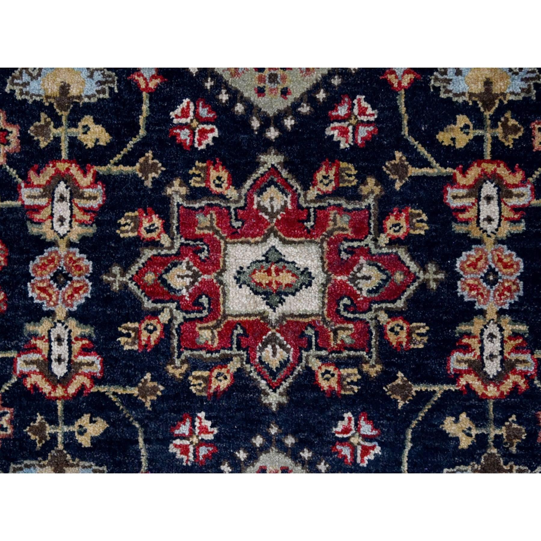 Hand-Knotted 3'x5' Denim Black Karajeh Design Natural Wool Hand Knotted Rug For Sale