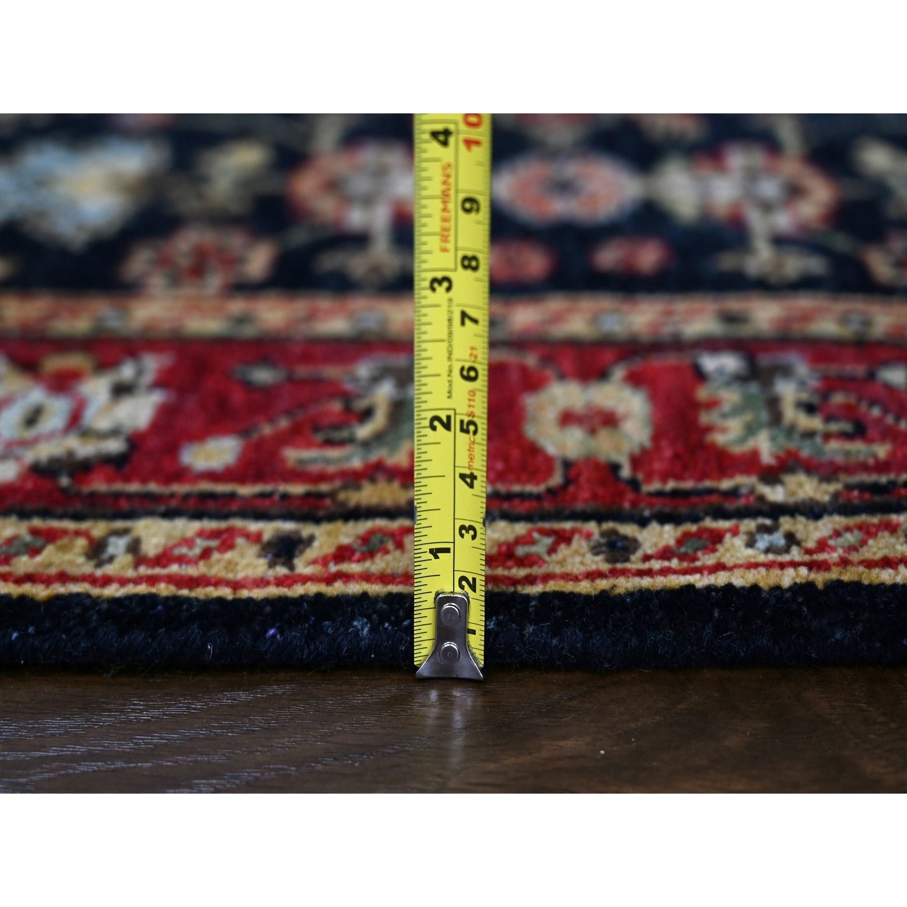 Contemporary 3'x5' Denim Black Karajeh Design Natural Wool Hand Knotted Rug For Sale