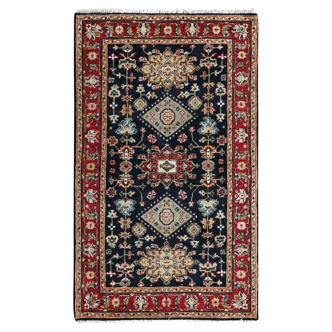 3'x5' Denim Black Karajeh Design Natural Wool Hand Knotted Rug For Sale