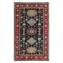 3'x5' Denim Black Karajeh Design Natural Wool Hand Knotted Rug