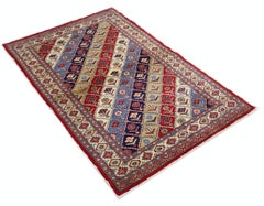 3x5 ft Colorful Handmade Tribal Accent Rug. Hand Knotted Turkish Wool Rug