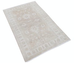 3x5 ft Hand Knotted Beige Accent Rug. Traditional Bedside Rug. Floor Covering