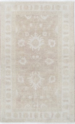 3x5 ft Hand Knotted Beige Accent Rug. Traditional Bedside Rug. Floor Covering