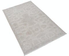 3x5 ft Hand Knotted Small Turkish Wool Rug. Beige Accent Rug with Floral Design