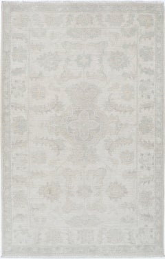 3x5 ft Hand Knotted Small Turkish Wool Rug. Beige Accent Rug with Floral Design
