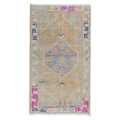 3x5 Ft Mid-Century Small Rug, Faded Accent Rug, Handmade Turkish Wool Door Mat