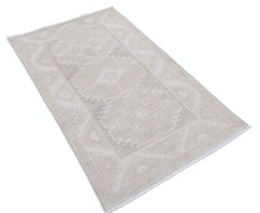 3x5 ft Traditional Handmade Accent Rug. Handknotted Geometric Area Rug. All Wool