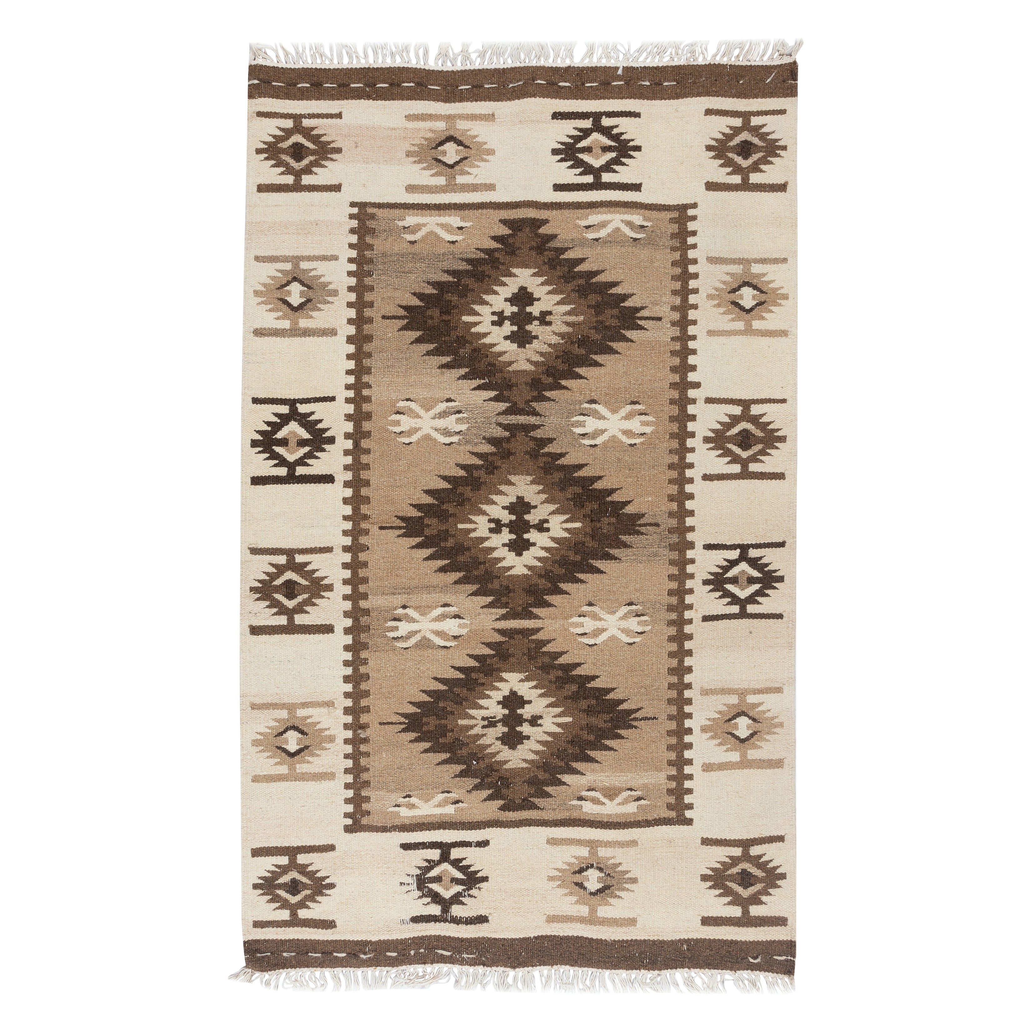 3x5 Ft Vintage Handgewebter Kelim. 100% natürliche Wolle. Flachgewebe-Teppich im Angebot