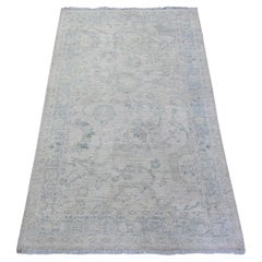 3'x5' Gainsboro Gray Pure Wool White Wash Peshawar Hand Knotted Rug