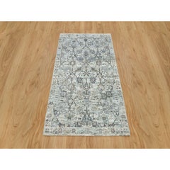 3'x5' Gardenia Ivory Silk and Wool Hand Knotted Tebraz Vase Design Rug