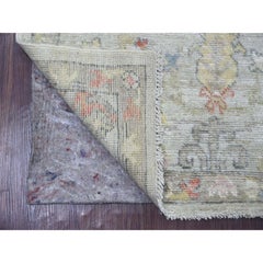 3'x5' Grauer Afghanischer Angora Oushak mit Blatt Design Handgeknüpfter Teppich aus reiner Wolle