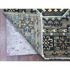 3'x5' Grauer afghanischer Ersari mit Elefantenfüßen Design Handgeknüpfter Wollteppich