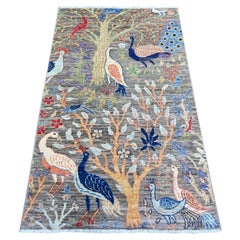 3'x5' Alfombra Oriental de Lana Peshawar Anudada a Mano Gray Birds Paradise