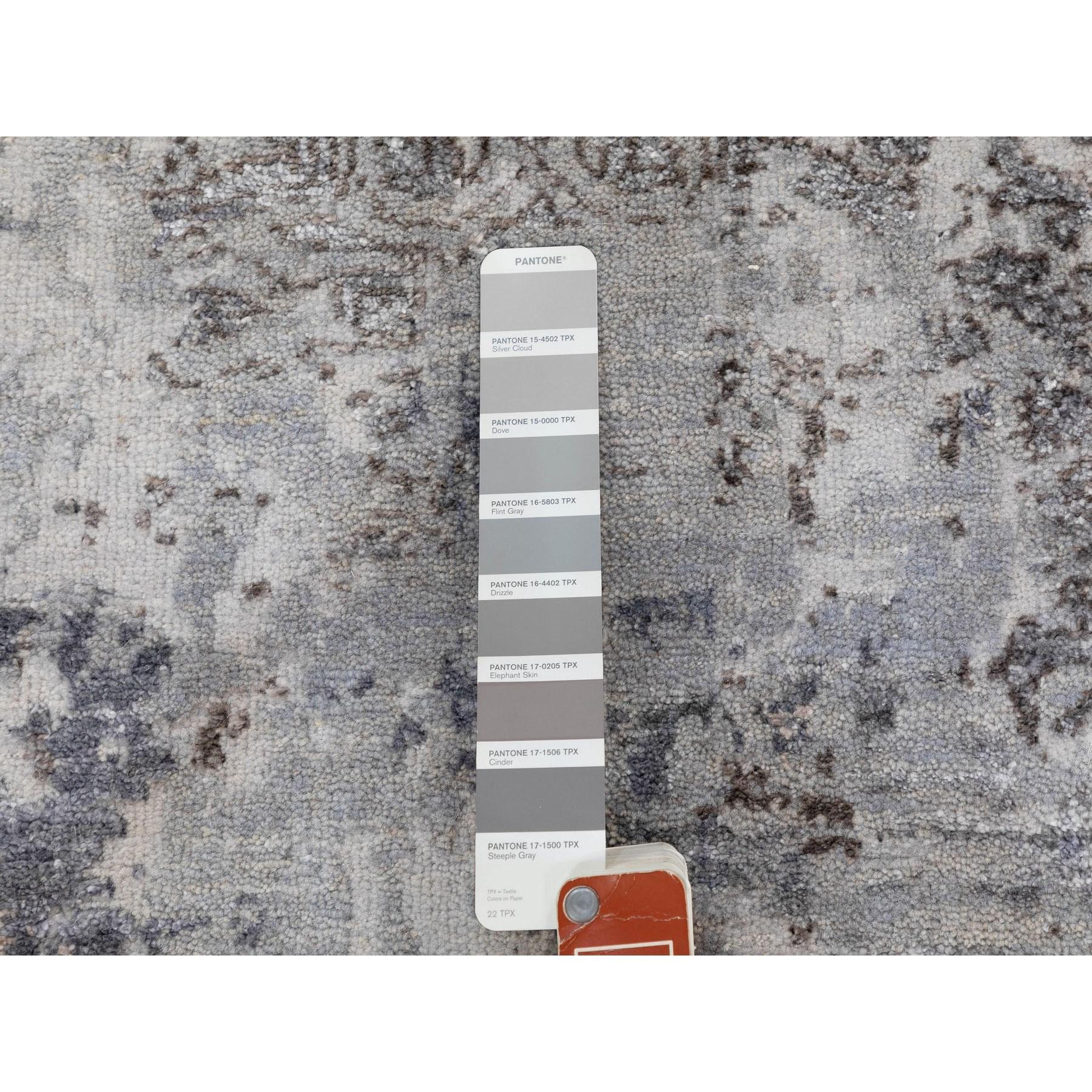Indian 3'x5' Gray Erased Design Wool And Silk Runner Hand Knotted Oriental Rug Sh58463 For Sale