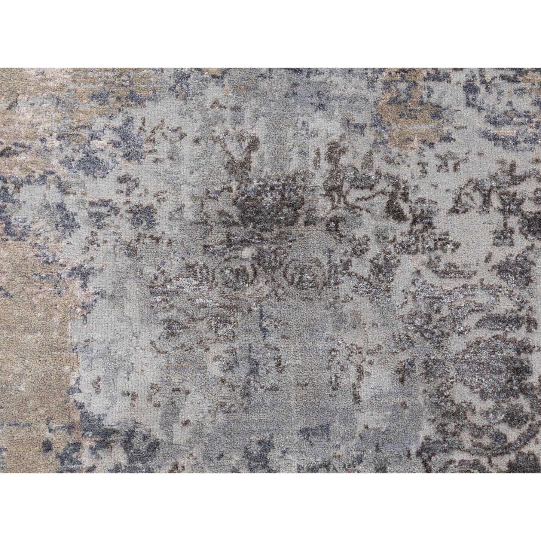 Hand-Knotted 3'x5' Gray Erased Design Wool And Silk Runner Hand Knotted Oriental Rug Sh58463 For Sale