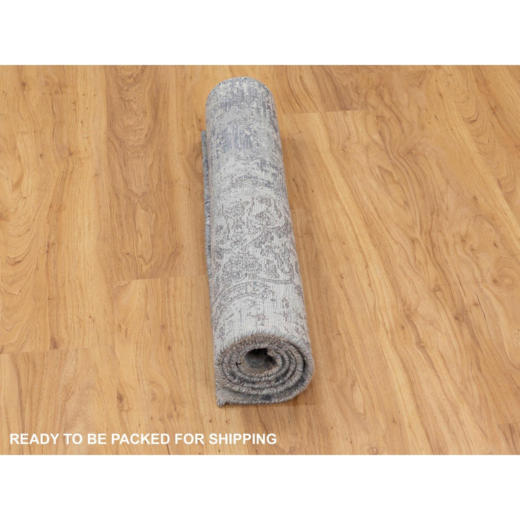 3'x5' Gray Erased Design Wool And Silk Runner Hand Knotted Oriental Rug Sh58463 In New Condition For Sale In Carlstadt, NJ