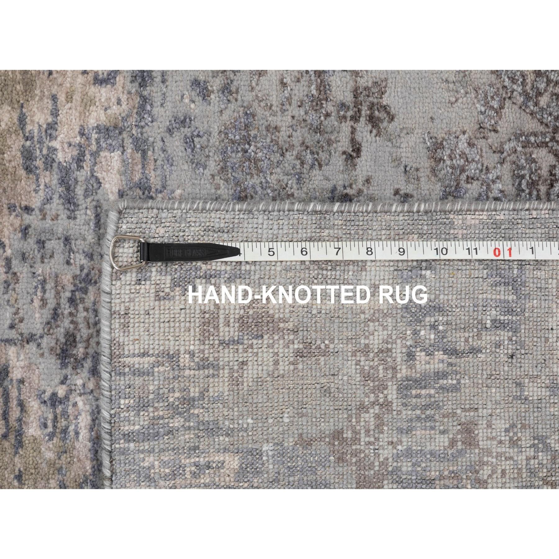 3'x5' Gray Erased Design Wool And Silk Runner Hand Knotted Oriental Rug Sh58463 For Sale 1