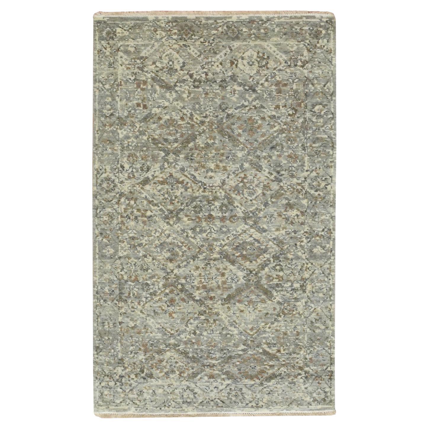 3
x5
Gray Hand Knotted Erased and Broken Garden Design Pure Wool Rug