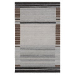3x5 Gray Handwoven Wool Viscose Framed Linear Texture Geometric Carpet Rug