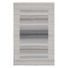 3x5 Gray Handwoven Wool Viscose Subtle Banding Geometric Modern Carpet Rug
