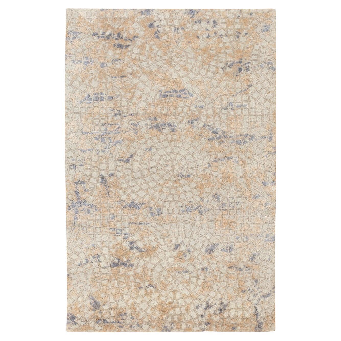 3'x5' Gray Wool and Pure Silk Mosaic Design Hand Knotted Modern Oriental Rug For Sale