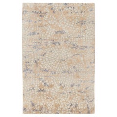 3'x5' Gray Wool and Pure Silk Mosaic Design Hand Knotted Modern Oriental Rug