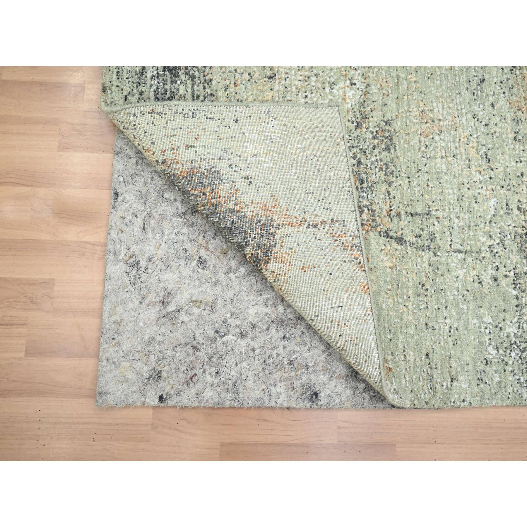 Moderno 3'x5' Verde Astratto Galaxy Design Persiano Nodo in Pura Lana Annodato a Mano in vendita