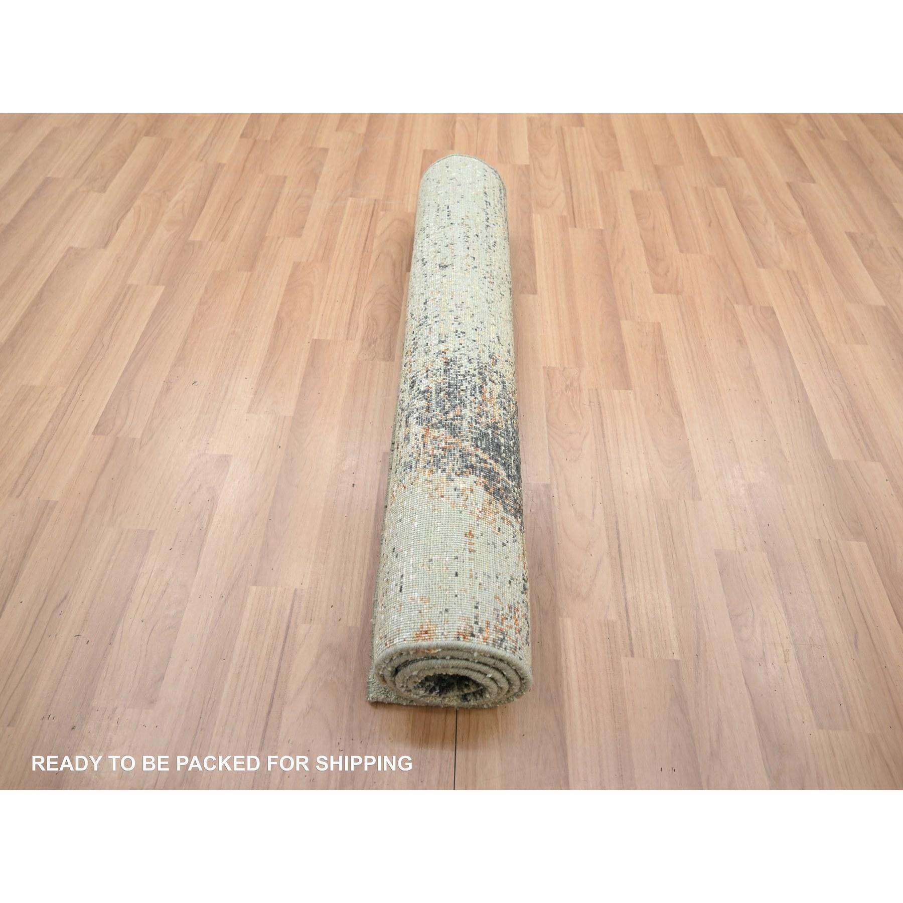Annodato a mano 3'x5' Verde Astratto Galaxy Design Persiano Nodo in Pura Lana Annodato a Mano in vendita