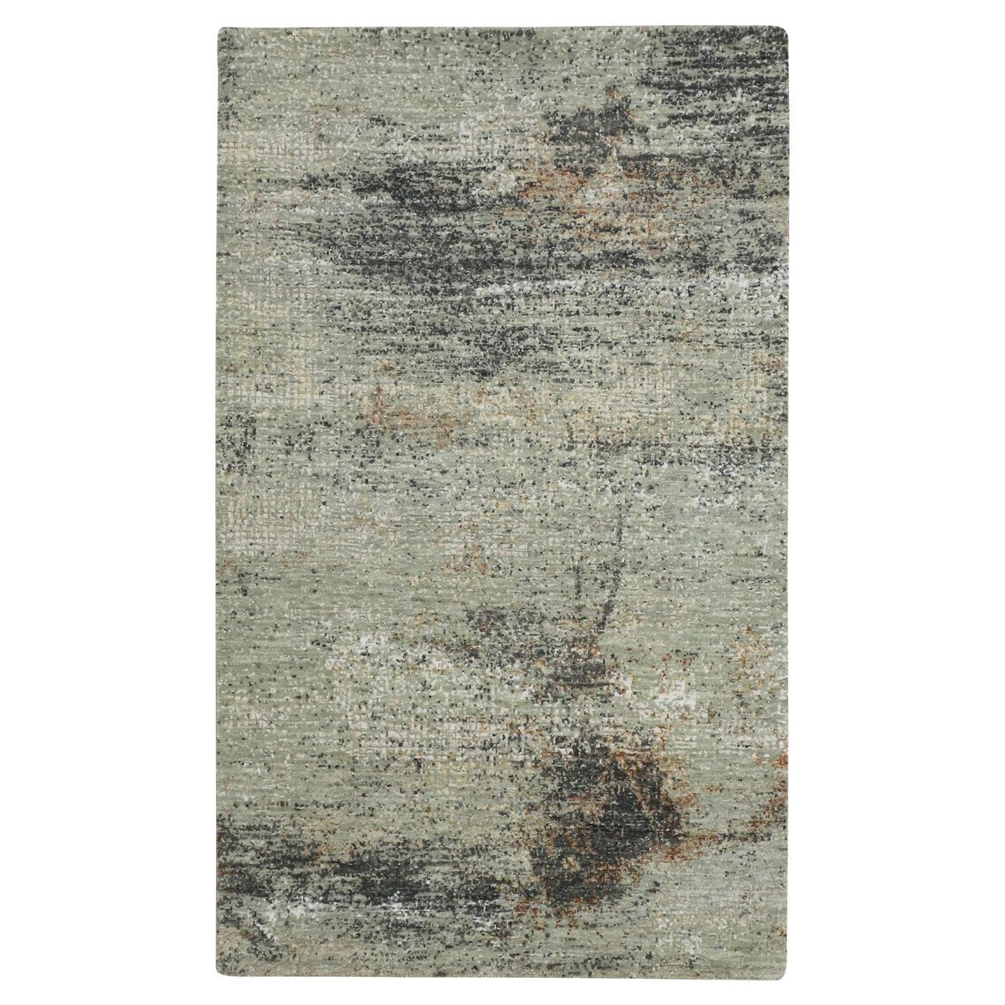 3'x5' Verde Astratto Galaxy Design Persiano Nodo in Pura Lana Annodato a Mano