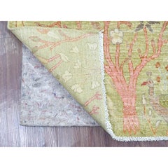 3'x5' Green Afghan Peshawar Birds of Paradise Design Hand Knotted Wool Rug