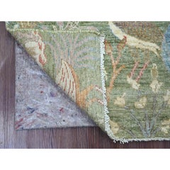 3'x5' Green Peshawar Birds of Paradise Design Hand Knotted Wool Oriental Rug