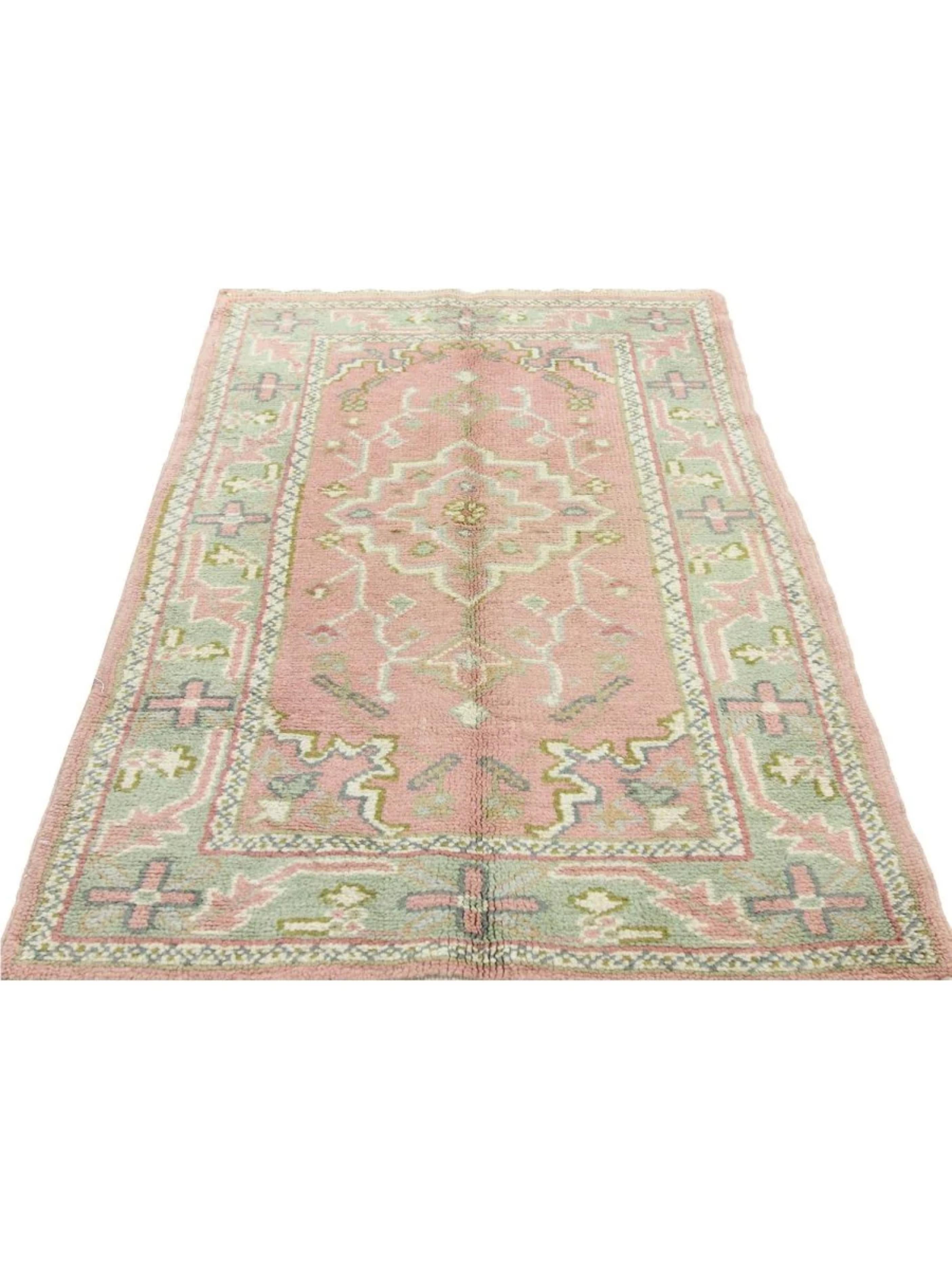 3x5 Handgeknüpfter antiker türkischer Oushak-Teppich (Türkisch) im Angebot