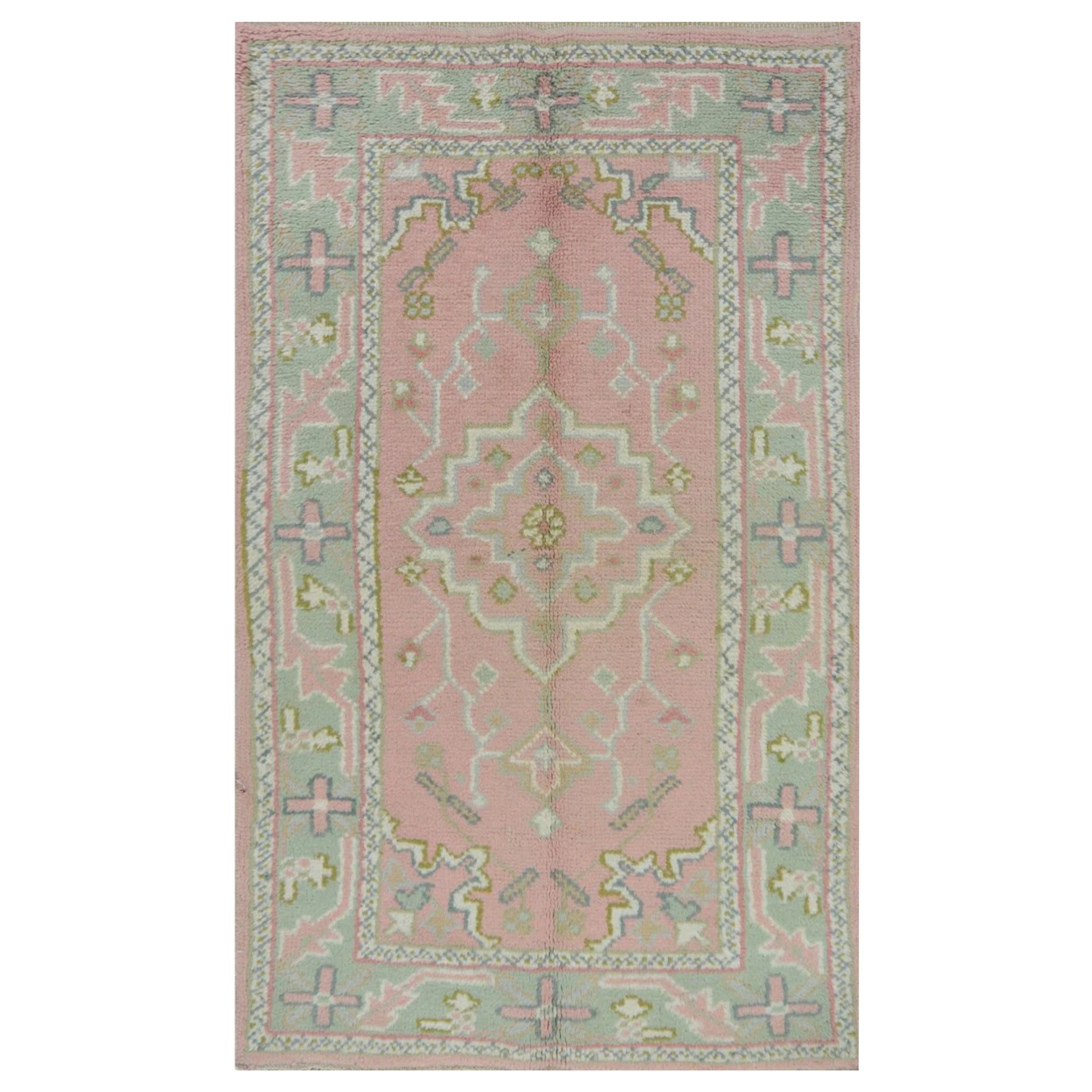 3x5 Handgeknüpfter antiker türkischer Oushak-Teppich im Angebot