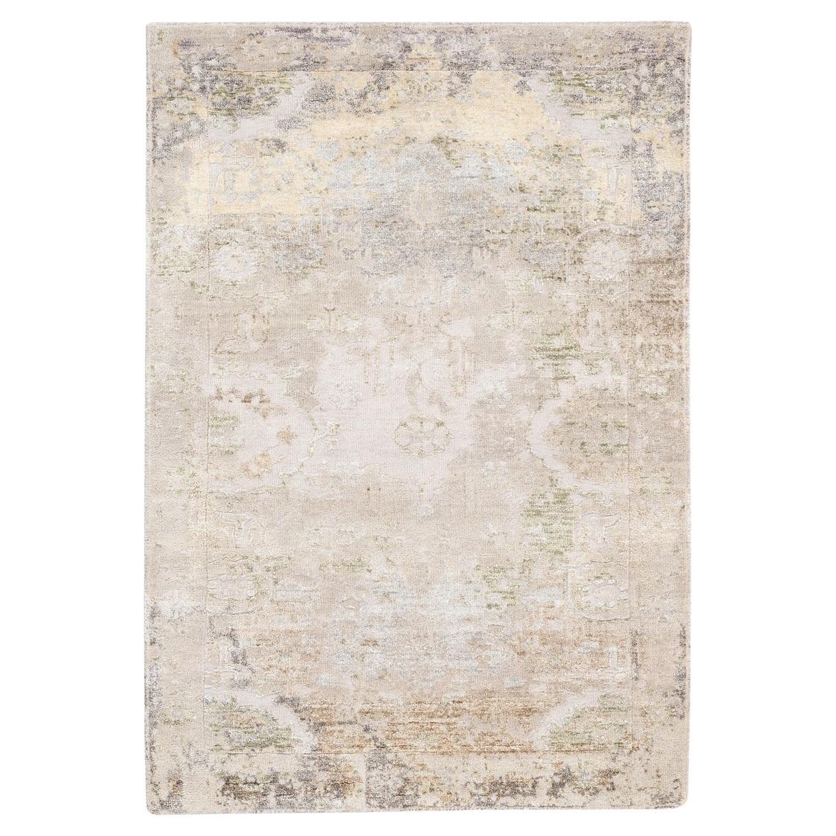 3'x5' Hand Knotted Beige Modern Wool And Silk Oriental Rug