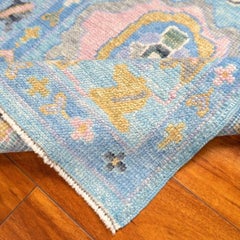 3x5 Hand-Knotted Turkish Oushak Wool Rug, Soft Teal Double Medallion
