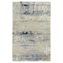 Tappeto 3'x5' Avorio Design Astratto in Lana e Seta Annodato a Mano