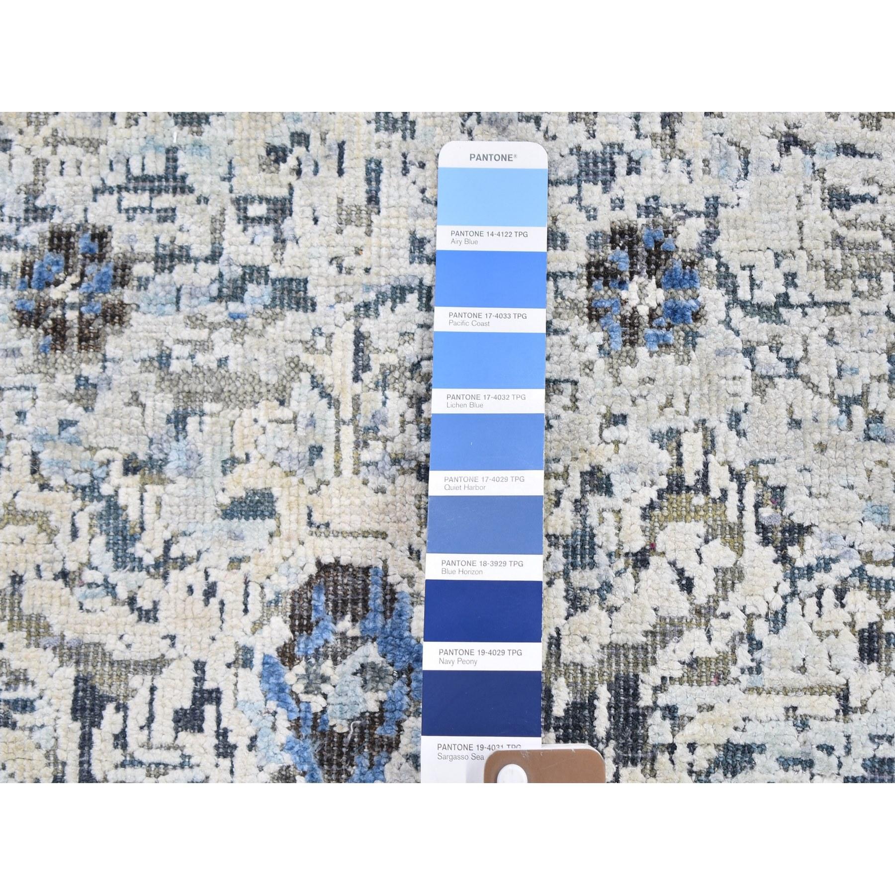 3'x5' Elfenbein Distressed Oushak Teppich aus reiner Seide mit strukturierter Wolle, handgeknüpft (Indisch) im Angebot