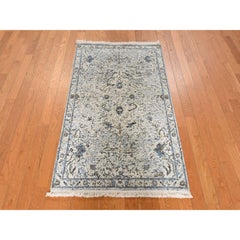 3'x5' Ivory Oushak Design Distressed Silk Textured Wool Hand Knotted Rug
