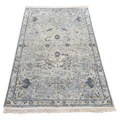 3'x5' Ivory Oushak Design Distressed Silk Textured Wool Hand Knotted Rug