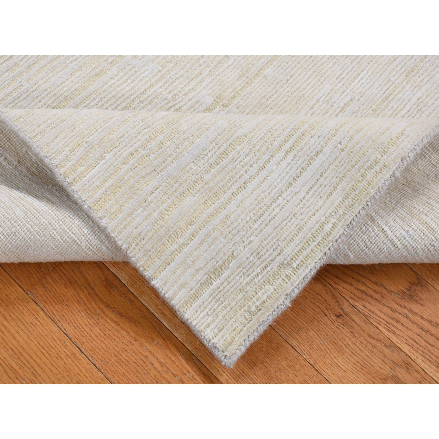 3'x5' Marfil, Seda con Lana, Diseño de Estrías Tono sobre Tono, Alfombra Anudada a Mano Indio en venta