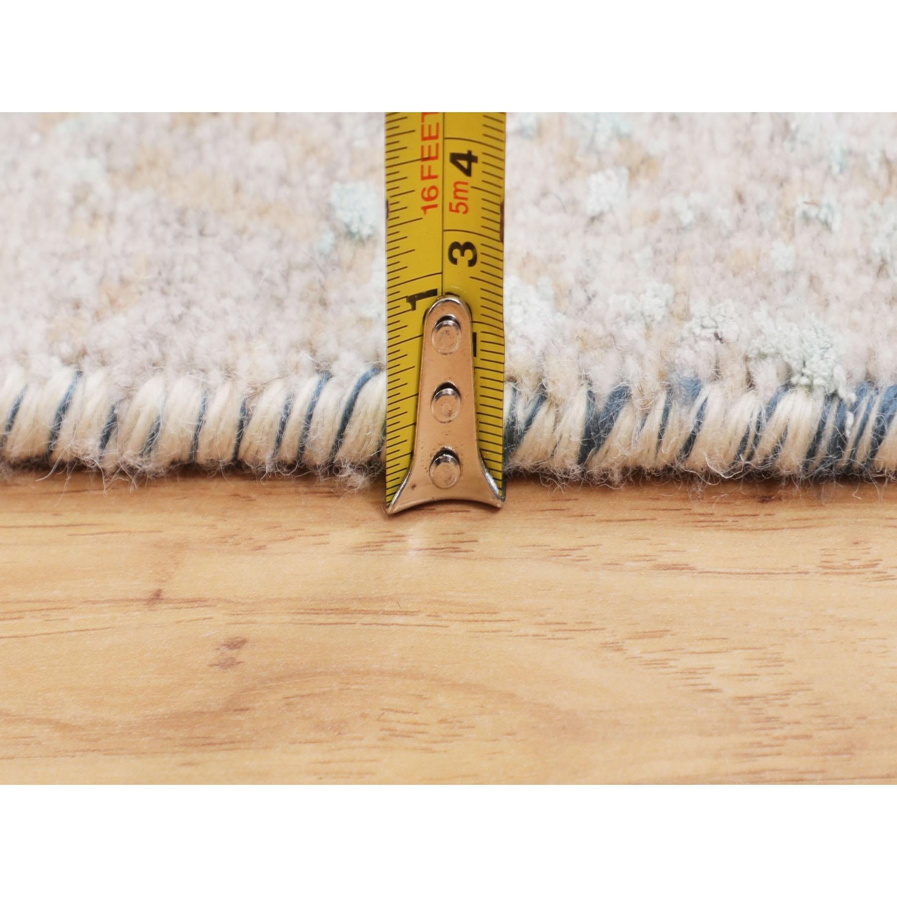 Contemporary 3'x5' Ivory Touch Of Green Pure Silk with Textured Wool Hand Knotted Rug For Sale