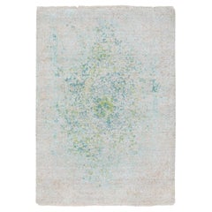 3'x5' Ivory Touch Of Green Pure Silk with Textured Wool Hand Knotted Rug