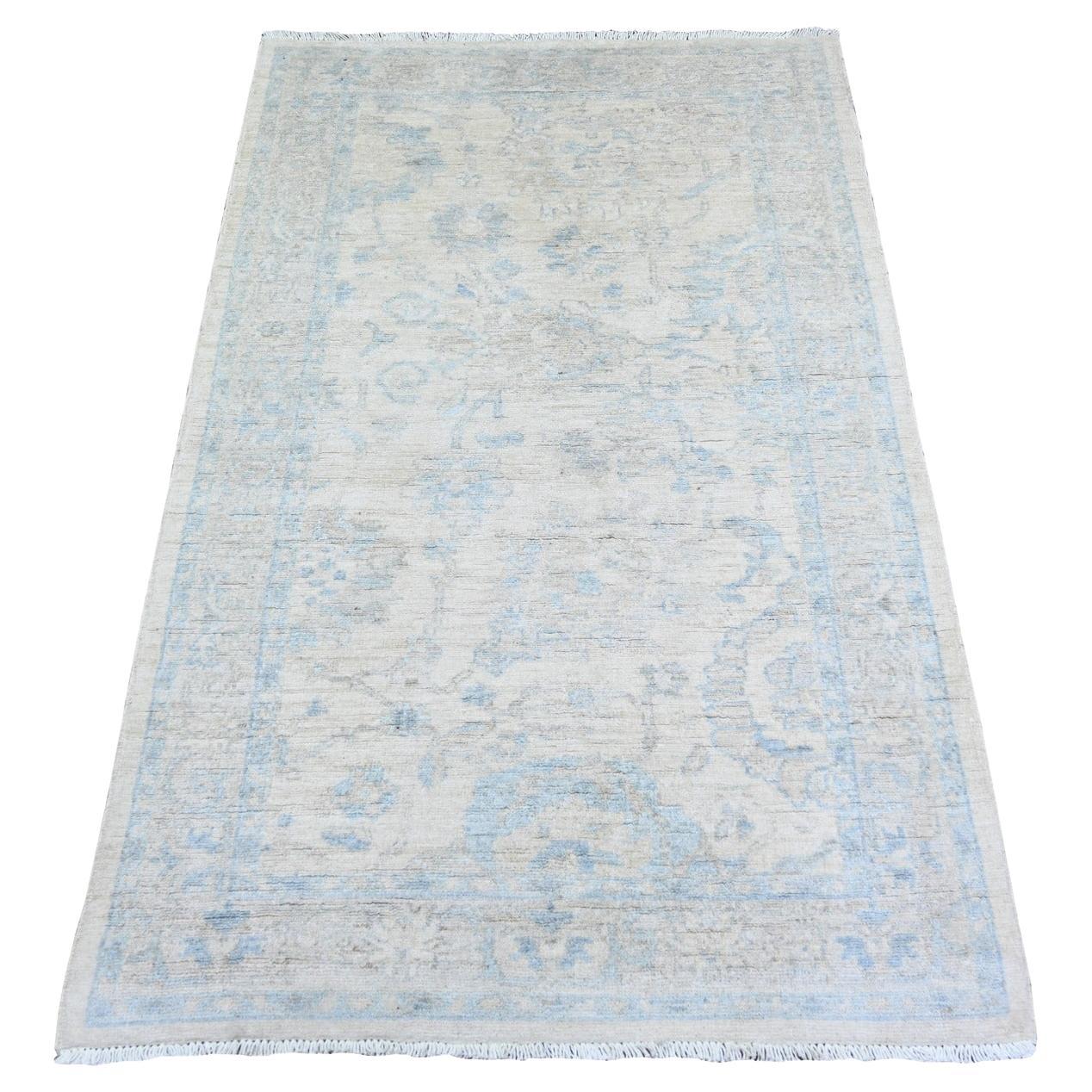 3'x5' Ivory White Wash Peshawar Soft Wool Hand Knotted Runner Oriental Rug