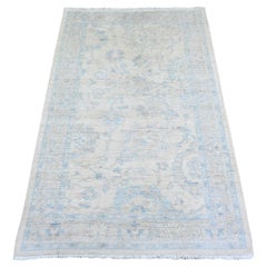 3'x5' Ivory White Wash Peshawar Soft Wool Hand Knotted Runner Oriental Rug