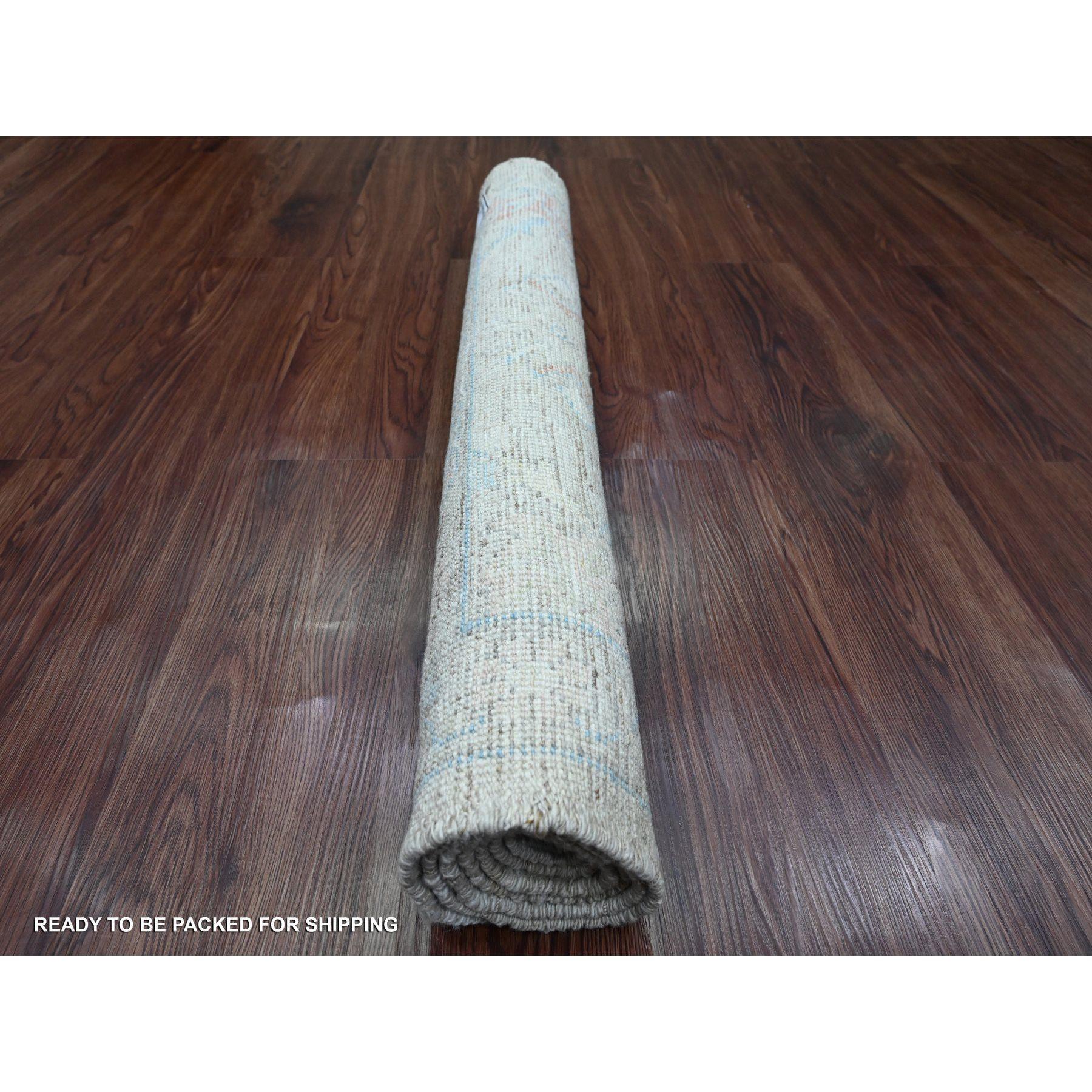 Annodato a mano 3'x5' Khaki Brown Afghan Angora Oushak Leaf Design/One All Wool Hand Knoted Rugs in vendita