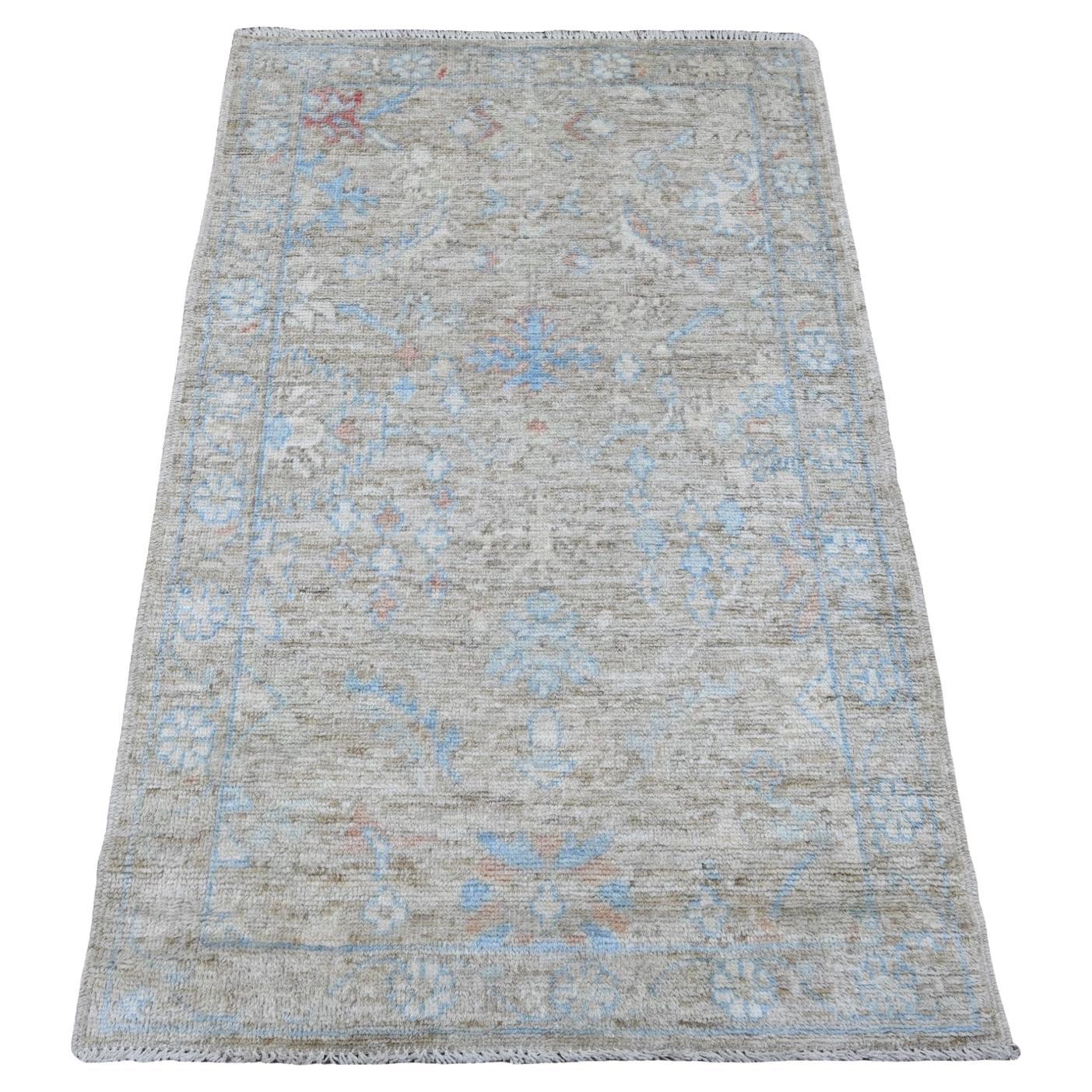 3'x5' Khaki Brown Afghan Angora Oushak Leaf Design/One All Wool Hand Knoted Rugs in vendita