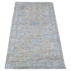 3'x5' Khaki Brown Afghan Angora Oushak Leaf Design/One All Wool Hand Knoted Rugs