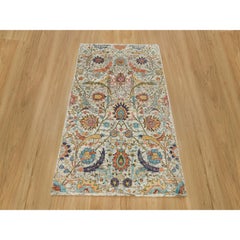 3'x5' Lenox Tan Sickle Leaf Design Wool and Silk Hand Knotted Oriental Rug