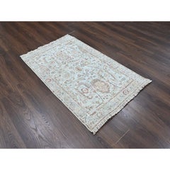 3'x5' Hellgrauer handgeknüpfter Ziegler Mahal Design Orientteppich aus reiner Wolle